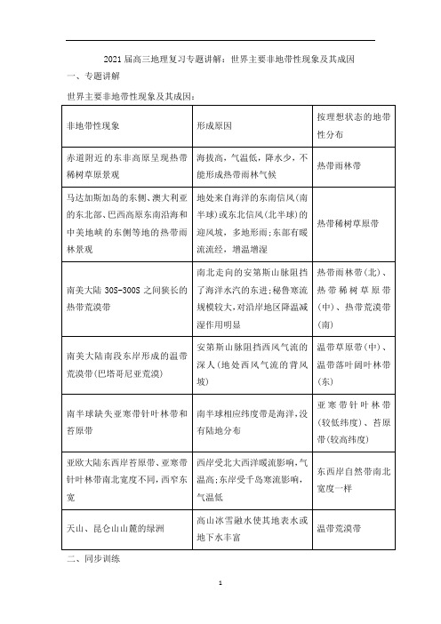 高三地理复习专题讲解：世界主要非地带性现象及其成因