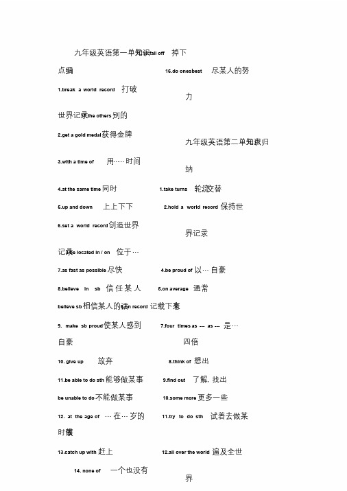 冀教版九年级英语上册知识点归纳