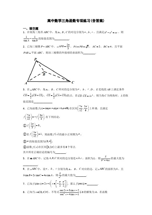 高中数学三角函数专项练习(含答案)