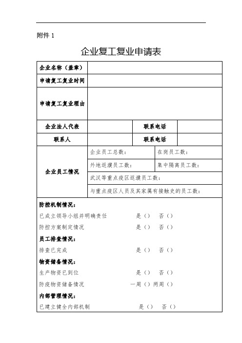 企业复工复业申请表【模板】