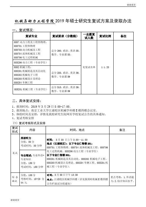 机械与动力工程学院2019年硕士研究生复试方案及录取办法 .doc