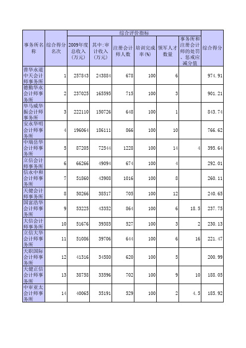 2010会计师事务所综合排名