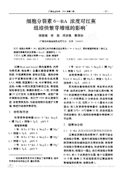 细胞分裂素6_BA浓度对红蕉组培快繁芽增殖的影响