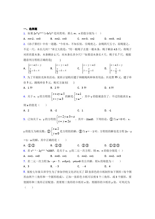 甘肃西北师大附中七年级数学下册第八章【二元一次方程组】知识点总结(含答案)