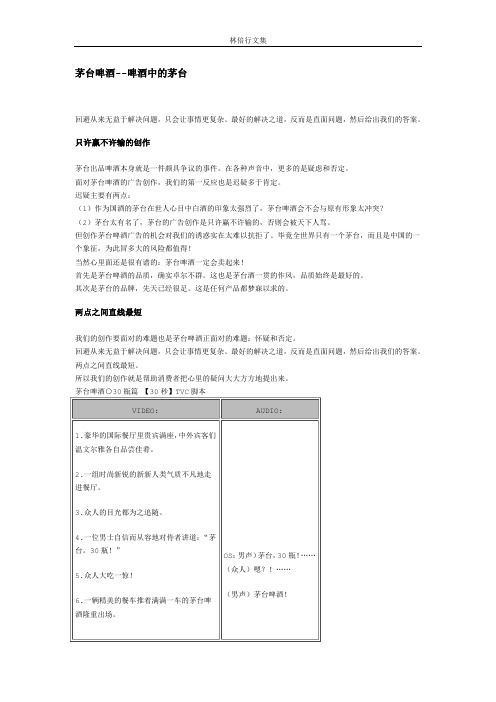 茅台啤酒TVC脚本方案