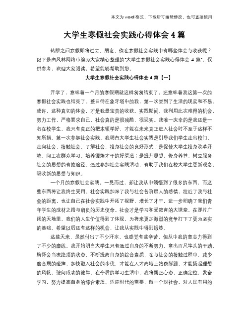 2018年大学生寒假社会实践心得体会学习参考模板范文4篇