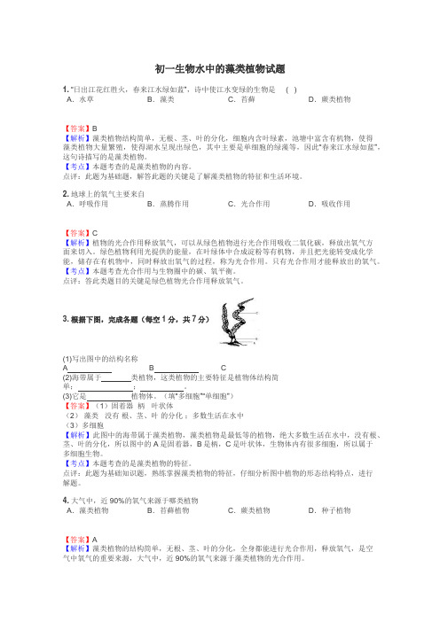 初一生物水中的藻类植物试题
