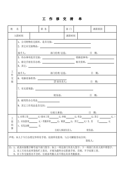 离职人员工作移交清单-模板