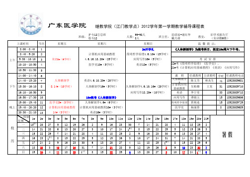 2012年(上)护专12级教学辅导课程表