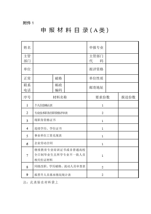 申报材料目录(A类)