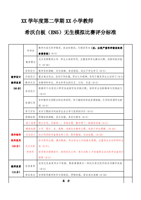 【最新原创】XX小学EN5无生模拟评分标准