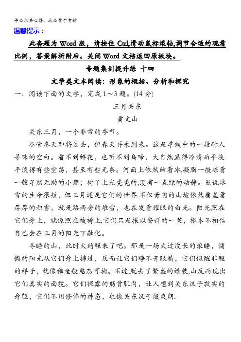 2018年高考语文()一轮复习专题集训提升练十四文学类文本阅读：形象的概括、分析和探究含解析