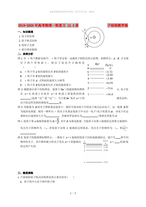 2019-2020年高考物理一轮复习 12.3原子结构教学案
