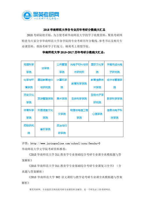 2018华南师范大学各专业历年考研分数线大汇总