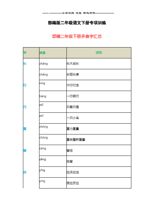 部编二年级下册多音字汇总word版本