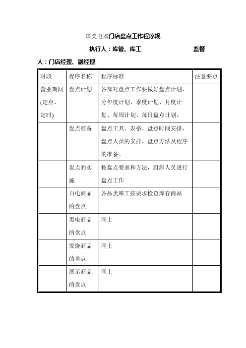 国美电器门店盘点工作程序规