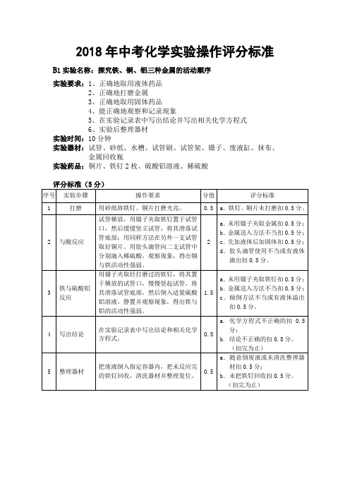 2018中考化学实验评分标准