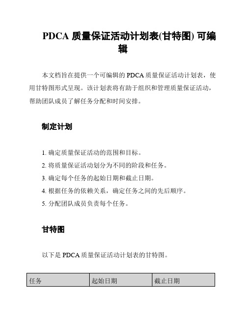 PDCA 质量保证活动计划表(甘特图) 可编辑