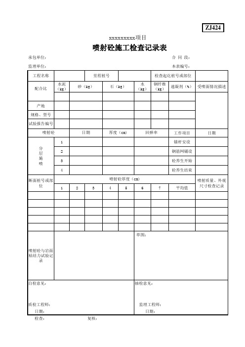 喷射砼施工检查记录表