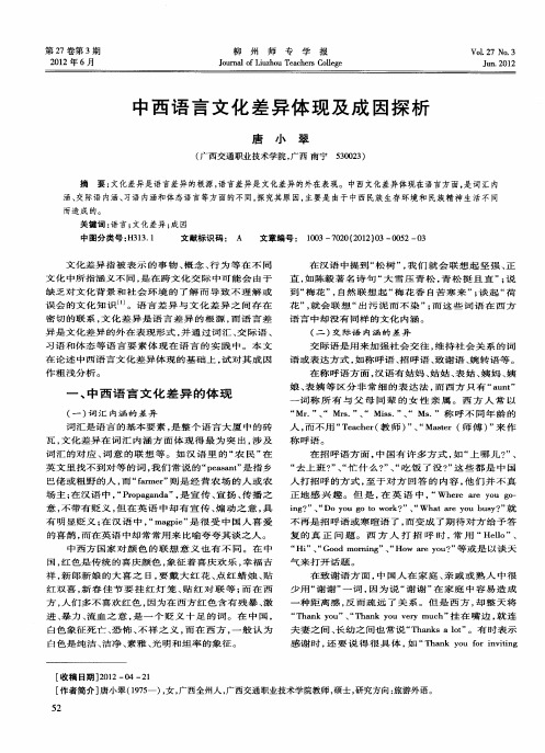 中西语言文化差异体现及成因探析