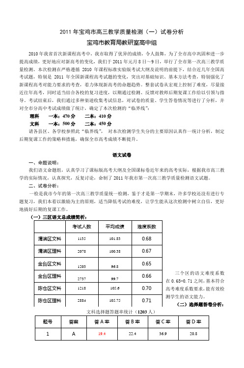 2011年宝鸡市高三教学质量检测(一)试卷分析