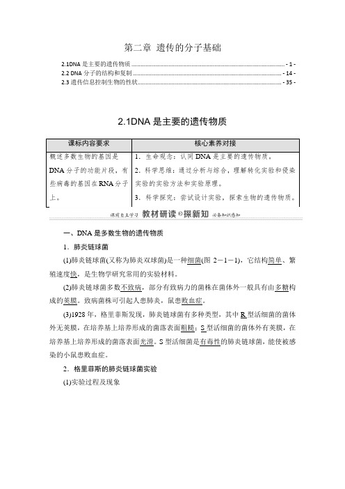 新教材苏教版高中生物必修2第二章遗传的分子基础 学案(知识点考点汇总及配套习题)