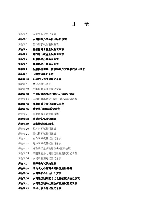 试验检测原始记录样表大全