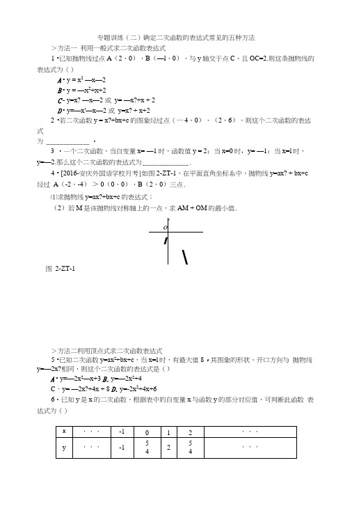 专题训练(二)确定二次函数的表达式常见的五种方法.docx