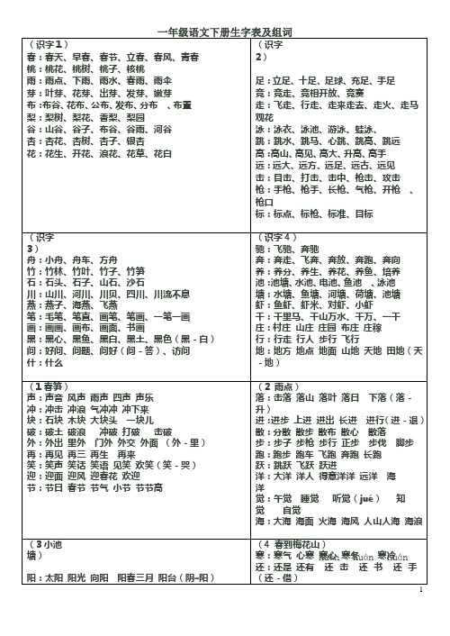 一年级语文下册生字表及组词