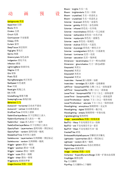 AE CC预设特效  中英对照,全文解释