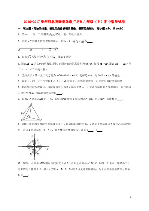 河北省秦皇岛市卢龙县2017届九年级数学上学期期中试卷(含解析)新人教版