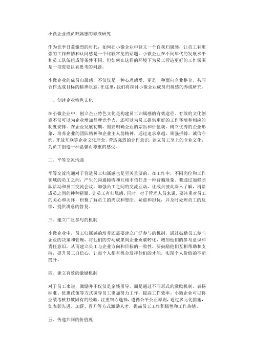 小微企业成员归属感的养成研究