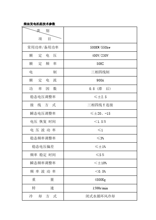 柴油发电机组技术参数