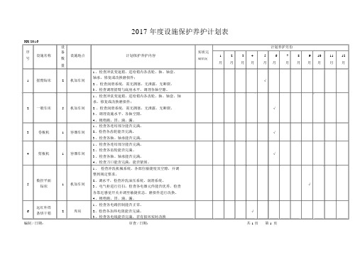 年度设备维护保养计划表