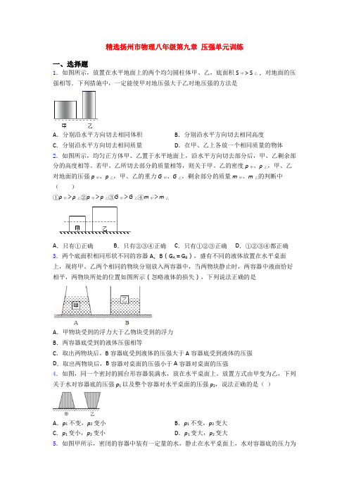 精选扬州市物理八年级第九章 压强单元训练