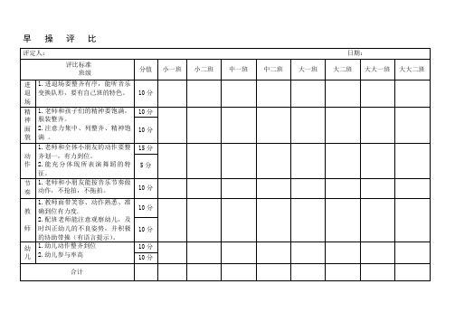 幼儿园早操评比表