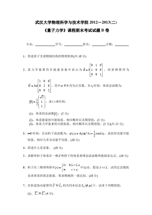 电科量子力学2013B