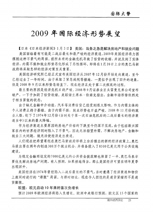 2009年国际经济形势展望