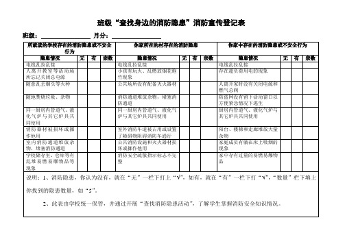 学生“查找身边的消防隐患”消防宣传登记表