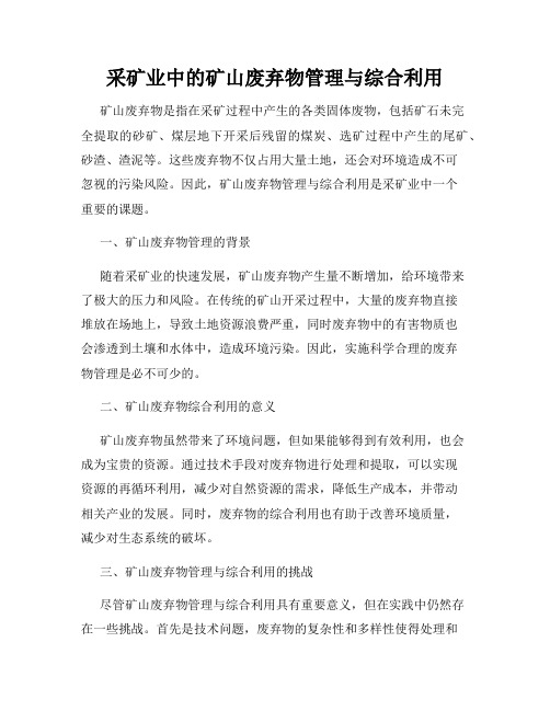 采矿业中的矿山废弃物管理与综合利用