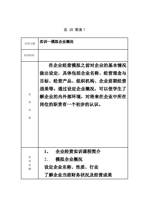 企业经营沙盘模拟实训教案