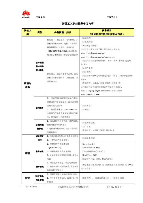 华为入职前推荐学习