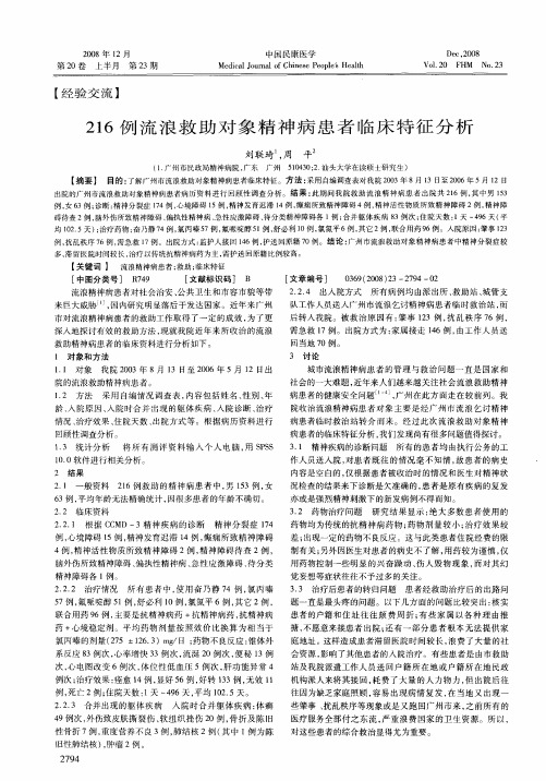 216例流浪救助对象精神病患者临床特征分析