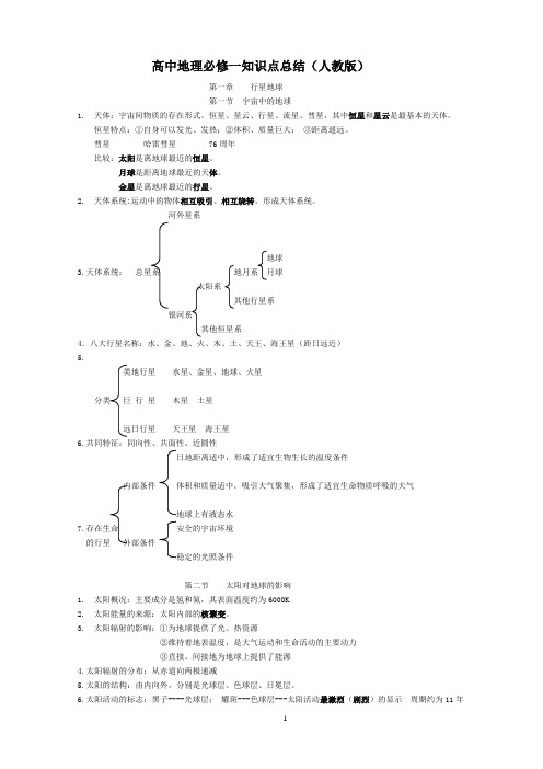 高中地理必修一知识点总结(人教版)复习