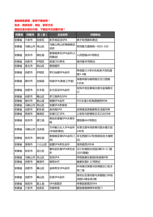 新版安徽省SPA企业公司商家户名录单联系方式地址大全626家