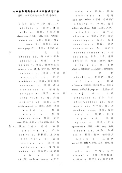 学业水平考试词汇表(单词+词组)