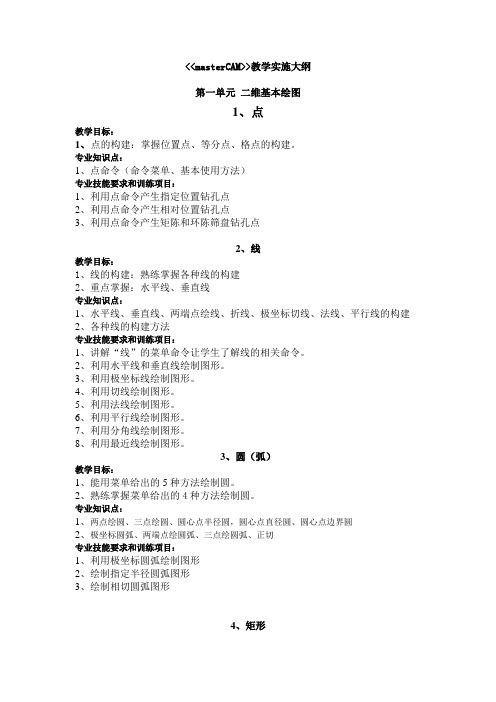 masterCAM与数控铣编程教学大纲