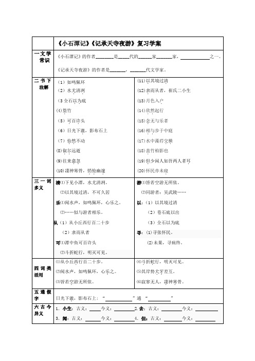 《小石潭记》《记承天寺夜游》中考复习学案