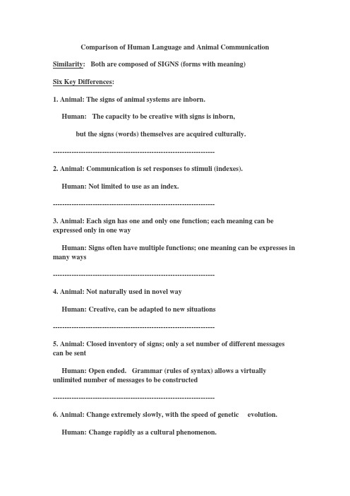 Comparison of Human Language and Animal Communication  人类动物语言比较