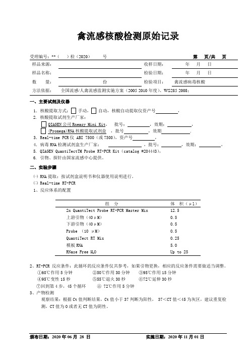 禽流感核酸检测原始记录